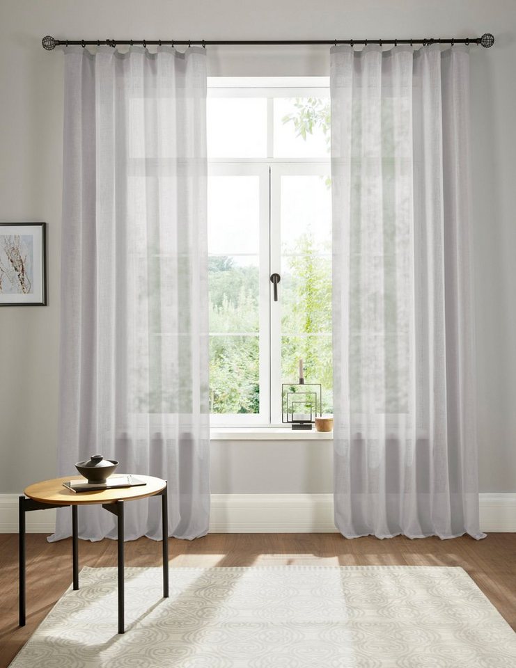 my home Gardine Fiete, Kräuselband (1 St), halbtransparent, Leinen Optik, Sichtschutz, halbtransparent, einfarbig, Leinenoptik von my home