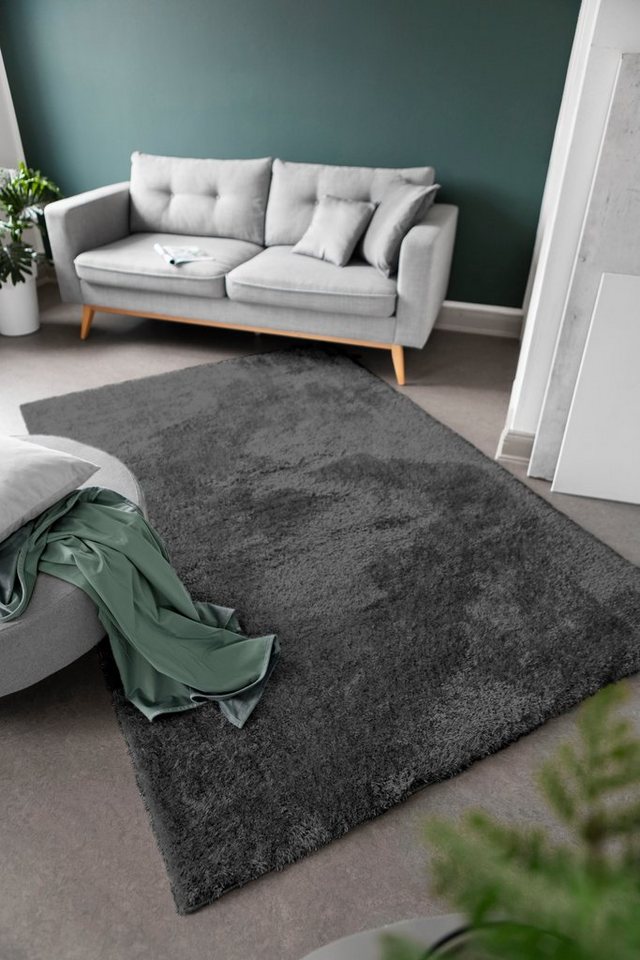 my home Hochflor-Teppich Lahti, rechteckig, Höhe: 45 mm, Uni Farben, weich & kuschelig, ideal im Wohnzimmer & Schlafzimmer von my home