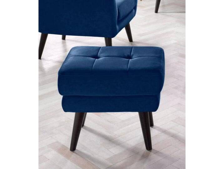 Hocker ANDAS Hemmink , blau, B:58cm H:47cm T:44cm, Samtvelours (100% Polyester);Luxus-Microfaser (100% Polyester);Struktur (94% Polyester, 6% Polyacryl), Hocker, Sitzhocker, mit Knopfheftung von andas