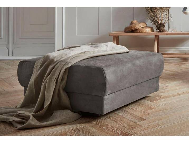 Hocker ANDAS Hobro , grau (dunkelgrau), B:92 H:44 T:85, Luxus-Microfaser Lederoptik (100% Polyester);Struktur grob (100% Polyester);Samtoptik (100% Polyester), Hocker, Polsterhocker, in 3 Bezugsstoffen und vielen Farben, Design by Morten Georgsen von andas