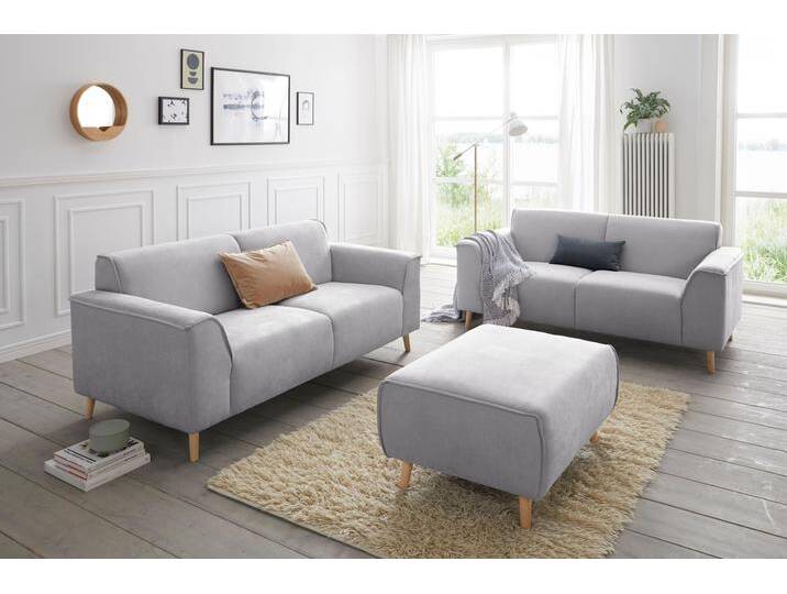 Hocker ANDAS Janek , grau (hellgrau), B:97cm H:47cm T:66cm, Struktur fein ( 100% Polyester);Struktur weich (92% Polyester, 8% Nylon);Struktur fein ( 100% Polyester), Hocker, Polsterhocker, mit Keder in scandinavischem Design von andas