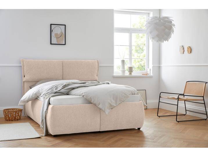 Polsterbett ANDAS Jenson , beige, B:168cm L:225cm, Struktur weich (85% Polyester/15% Nylon), Betten, als Bettgestell oder mit 3 Matratzenarten und Härtegraden von andas