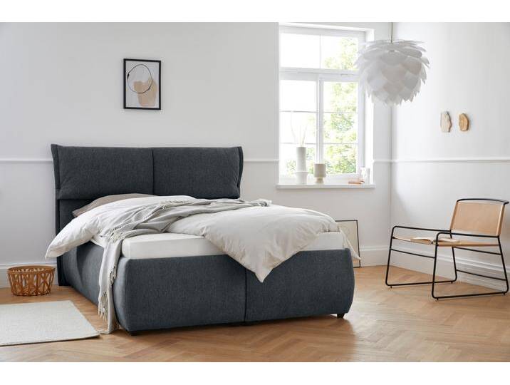 Polsterbett ANDAS Jenson , blau (dunkelblau), B:168cm L:225cm, Struktur weich (85% Polyester/15% Nylon), Betten, als Bettgestell oder mit 3 Matratzenarten und Härtegraden von andas