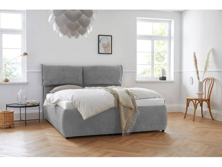 Polsterbett ANDAS Jenson , grau, B:188cm L:225cm, Struktur weich (85% Polyester/15% Nylon), Betten, als Bettgestell oder mit 3 Matratzenarten und Härtegraden von andas