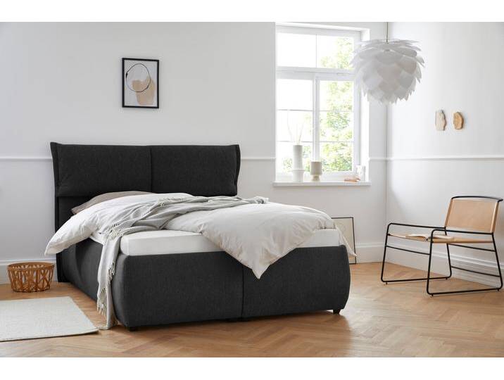Polsterbett ANDAS Jenson , grau (anthrazit), B:168cm L:225cm, Struktur weich (85% Polyester/15% Nylon), Betten, als Bettgestell oder mit 3 Matratzenarten und Härtegraden von andas
