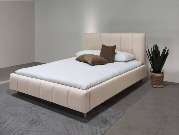 Polsterbett ANDAS Muhos , beige (sand), B:194cm H:106cm L:222cm, 100% Polyester, Betten, mit gepolstertem Kopfteil, inkl. Lattenrost von andas