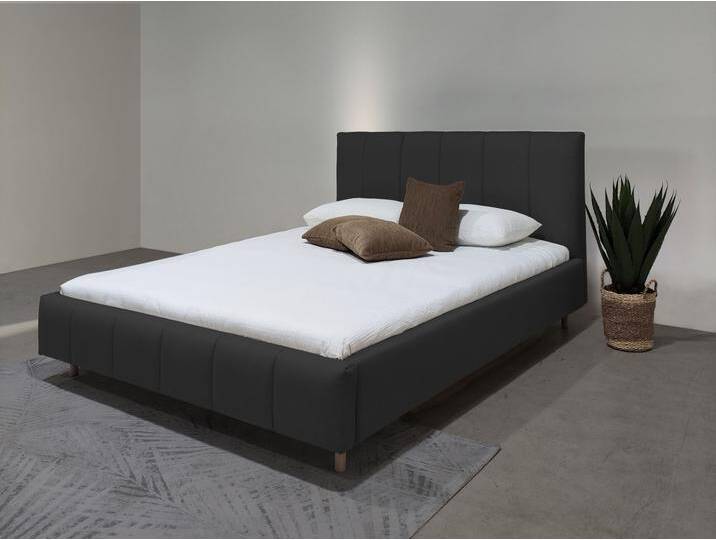 Polsterbett ANDAS Muhos , grau (anthrazit), B:194cm H:106cm L:222cm, 100% Polyester, Betten, mit gepolstertem Kopfteil, inkl. Lattenrost von andas