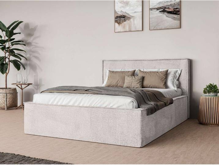 Polsterbett ANDAS Östavall wahlweise mit Matratze und Topper, in zwei Breiten , beige (hellbeige), B:202cm H:103cm L:231cm, 100% Polyester, Betten, Bettgestell mit Kopfteil und Bettkasten, mit/ohne Matratze (BFK/TFK) von andas