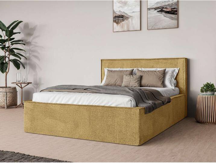 Polsterbett ANDAS Östavall wahlweise mit Matratze und Topper, in zwei Breiten , gelb, B:182cm H:103cm L:231cm, 100% Polyester, Betten, Bettgestell mit Kopfteil und Bettkasten, mit/ohne Matratze (BFK/TFK) von andas