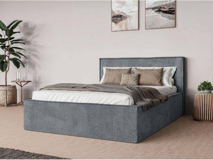 Polsterbett ANDAS Östavall wahlweise mit Matratze und Topper, in zwei Breiten , grau (dunkelgrau), B:182cm H:103cm L:231cm, 100% Polyester, Betten, Bettgestell mit Kopfteil und Bettkasten, mit/ohne Matratze (BFK/TFK) von andas