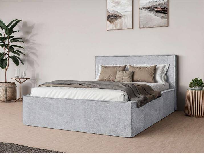 Polsterbett ANDAS Östavall wahlweise mit Matratze und Topper, in zwei Breiten , grau (hellgrau), B:202cm H:103cm L:231cm, 100% Polyester, Betten, Bettgestell mit Kopfteil und Bettkasten, mit/ohne Matratze (BFK/TFK) von andas