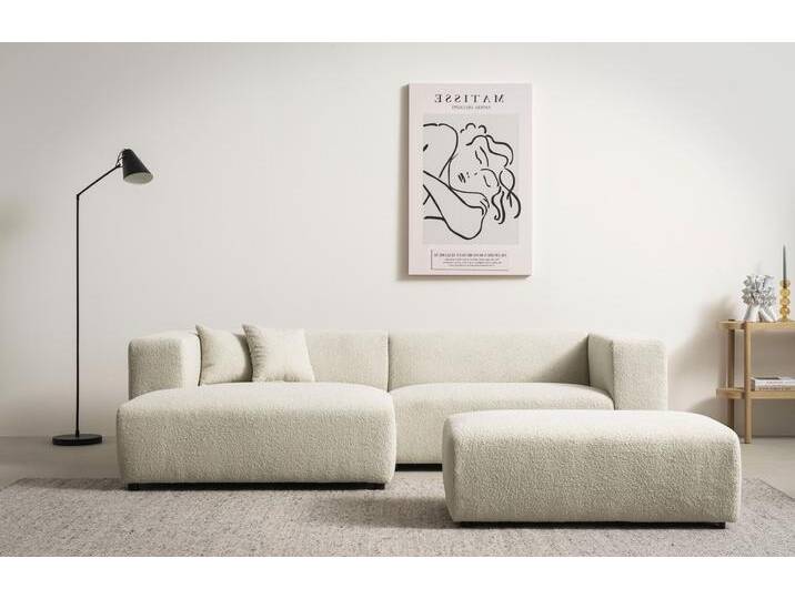Polsterecke ANDAS BAKELS, Ecksofa-Set mit Hocker, L-Form mit Schlaffunktion , beige (elfenbein), B:267cm H:66cm T:163cm, Sofas, Ecksofa-Set (incl. Hocker) im trendigen Megacord von andas