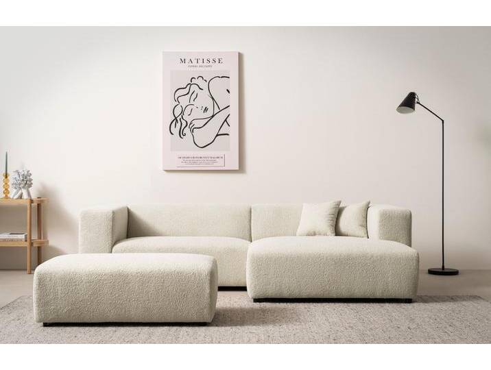 Polsterecke ANDAS BAKELS, Ecksofa-Set mit Hocker, L-Form mit Schlaffunktion , beige (hellbeige), B:267cm H:66cm T:163cm, Sofas, Ecksofa-Set (incl. Hocker) im trendigen Megacord von andas