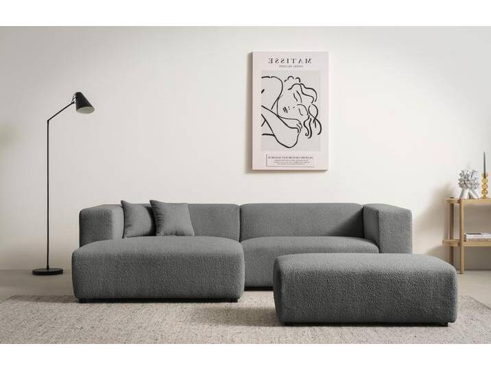 Polsterecke ANDAS BAKELS, Ecksofa-Set mit Hocker, L-Form mit Schlaffunktion , grau (dunkelgrau), B:267cm H:66cm T:163cm, Sofas, Ecksofa-Set (incl. Hocker) im trendigen Megacord von andas