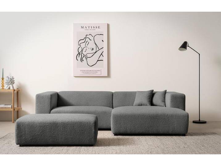 Polsterecke ANDAS BAKELS, Ecksofa-Set mit Hocker, L-Form mit Schlaffunktion , grau (dunkelgrau), B:267cm H:66cm T:163cm, Sofas, Ecksofa-Set (incl. Hocker) im trendigen Megacord von andas