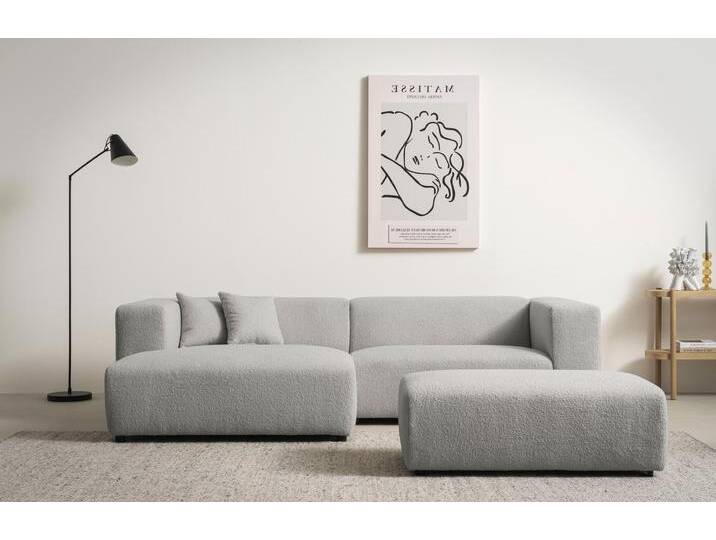 Polsterecke ANDAS BAKELS, Ecksofa-Set mit Hocker, L-Form mit Schlaffunktion , grau (hellgrau), B:267cm H:66cm T:163cm, Sofas, Ecksofa-Set (incl. Hocker) im trendigen Megacord von andas