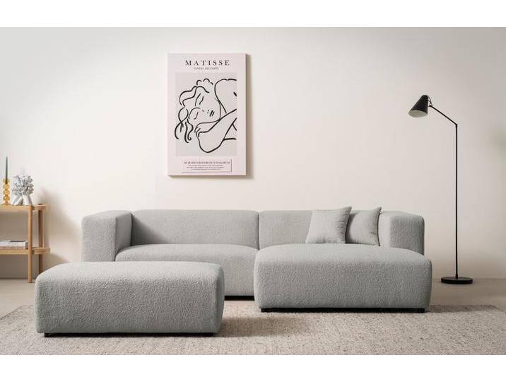 Polsterecke ANDAS BAKELS, Ecksofa-Set mit Hocker, L-Form mit Schlaffunktion , grau (hellgrau), B:267cm H:66cm T:163cm, Sofas, Ecksofa-Set (incl. Hocker) im trendigen Megacord von andas