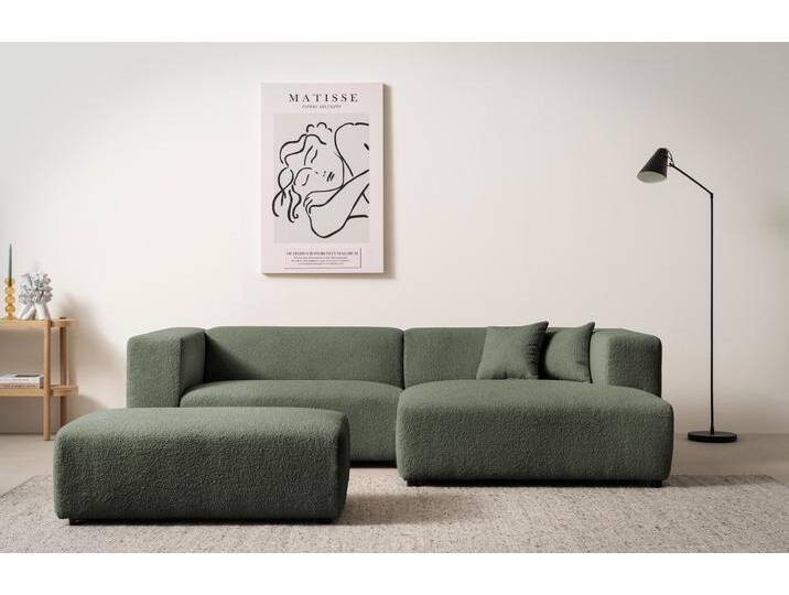 Polsterecke ANDAS BAKELS, Ecksofa-Set mit Hocker, L-Form mit Schlaffunktion , grün, B:267cm H:66cm T:163cm, Sofas, Ecksofa-Set (incl. Hocker) im trendigen Megacord von andas