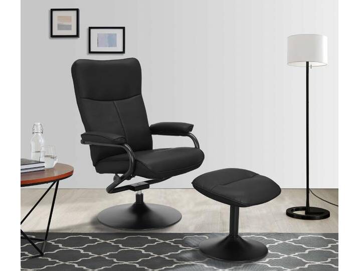 Relaxsessel ANDAS Istad, TV-Sessel, Sessel mit Hocker und Schlaffunktion , schwarz, B:67cm H:98cm T:78cm, 100% Polyurethane, Sessel, mit Drehfuß, nordisches Design und Hocker von andas