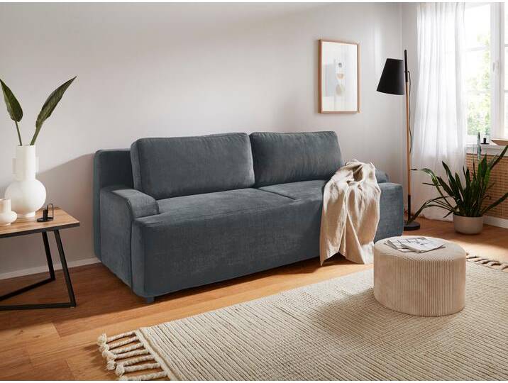 Schlafsofa ANDAS Halbschlaf , blau (pacific), B:225cm H:90cm T:95cm, 100% Polyester, Sofas, mit Bettfunktion und Bettkasten von andas