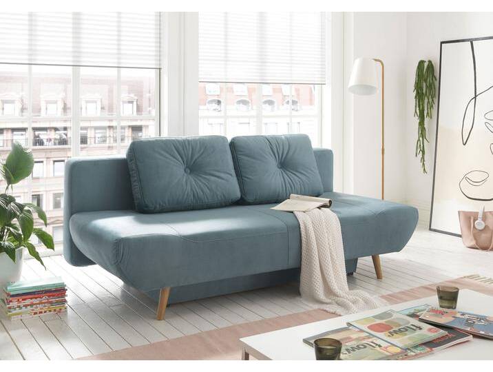 Schlafsofa ANDAS Segmon , blau (blau, petrol hell), B:200cm H:88cm T:99cm, Sofas, einfach in ein bequemes Bett umwandeln, inklusive Bettkasten von andas