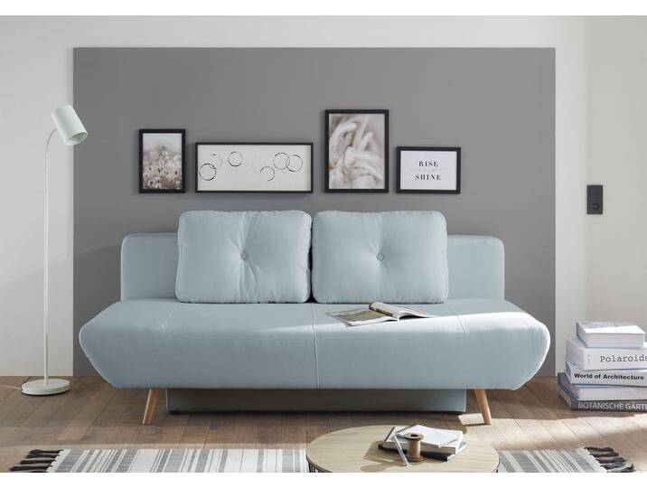 Schlafsofa ANDAS Segmon , grau (graublau), B:200cm H:88cm T:99cm, Sofas, einfach in ein bequemes Bett umwandeln, inklusive Bettkasten von andas
