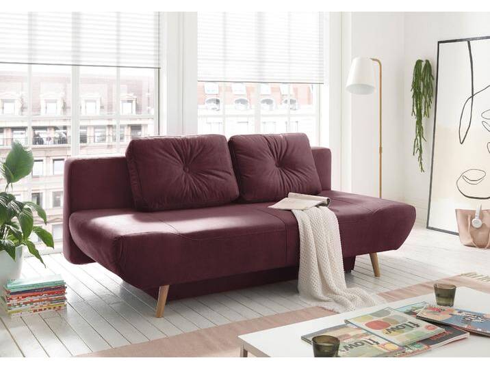 Schlafsofa ANDAS Segmon , rot (bordeaux), B:200cm H:88cm T:99cm, Sofas, einfach in ein bequemes Bett umwandeln, inklusive Bettkasten von andas