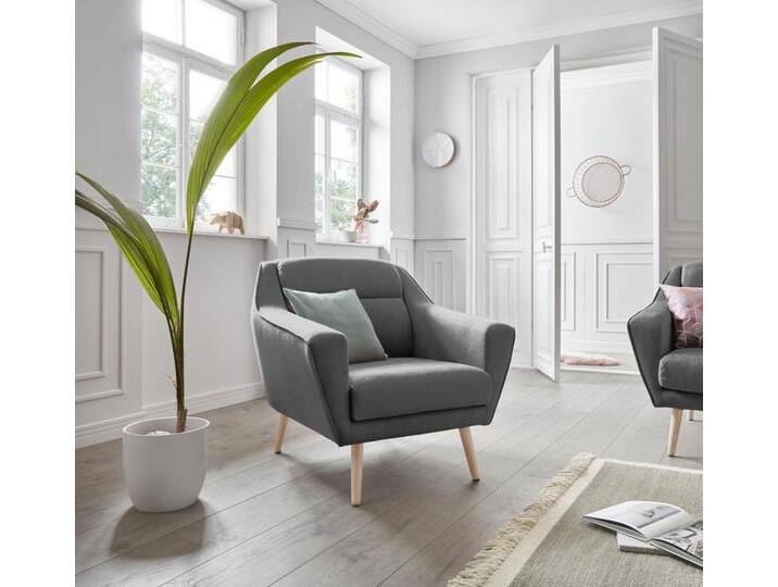 Sessel ANDAS Bille , grau (anthrazit), B:87cm H:86cm T:90cm, Samtoptik (100% Polyester);Struktur (100% Polyester);Struktur fein (100% Polyester);Luxus-Microfaser weich (100% Polyester), Sessel, Lounge-Sessel Einzelsessel, mit Naht im Rückenkissen und Eiche-Beinen, Design by Morten Georgsen von andas