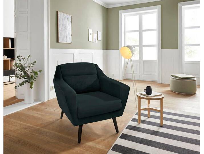 Sessel ANDAS Bille , grün, B:87cm H:86cm T:90cm, Samtoptik (100% Polyester), Struktur (100% Polyester), Struktur fein (100% Polyester), Luxus-Microfaser weich (100% Polyester), Sessel, Einzelsessel Lounge-Sessel, mit Naht im Rückenkissen und Eiche-Beinen, Design by Morten Georgsen von andas