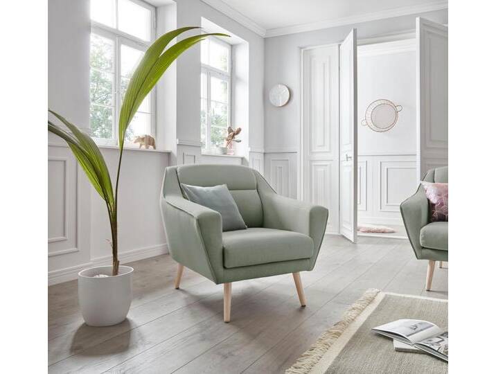 Sessel ANDAS Bille , grün (mint), B:87cm H:86cm T:90cm, Samtoptik (100% Polyester), Struktur (100% Polyester), Struktur fein (100% Polyester), Luxus-Microfaser weich (100% Polyester), Sessel, Einzelsessel Lounge-Sessel, mit Naht im Rückenkissen und Eiche-Beinen, Design by Morten Georgsen von andas