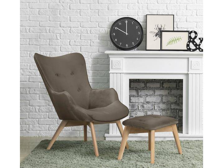 Sessel ANDAS Nicko , grau (taupe), B:71cm H:96cm T:86cm, 100% Polyester, Sessel, Design-Sessel Einzelsessel Sessel mit Hocker Lounge-Sessel, wahlweise mit und ohne Hocker von andas