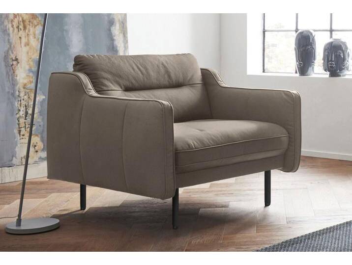 Sessel ANDAS Nordfyn , grau (taupe), B:99cm H:81cm T:92cm, Struktur weich (100% Polyester), Luxus-Microfaser Lederoptik (100% Polyester), 100% NaturLEDER, Sessel, Einzelsessel Ledersessel, edles Design in 3 Bezugsqualitäten, Design by Morten Georgsen von andas