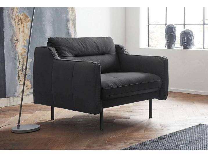 Sessel ANDAS Nordfyn , schwarz, B:99cm H:81cm T:92cm, Struktur weich (100% Polyester), Luxus-Microfaser Lederoptik (100% Polyester), 100% NaturLEDER, Sessel, Einzelsessel Ledersessel, edles Design in 3 Bezugsqualitäten, Design by Morten Georgsen von andas