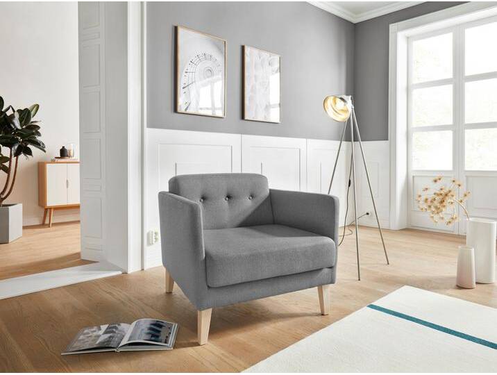 Sessel ANDAS Raadal , grau (hellgrau), B:86cm H:74cm T:84cm, Struktur (100% Polyester);Struktur fein (100% Polyester);Samtoptik (100% Polyester);Luxus-Microfaser weich (100% Polyester), Sessel, in skandinavischer Optik, mit Knopfheftung, Design by Morten Georgsen von andas