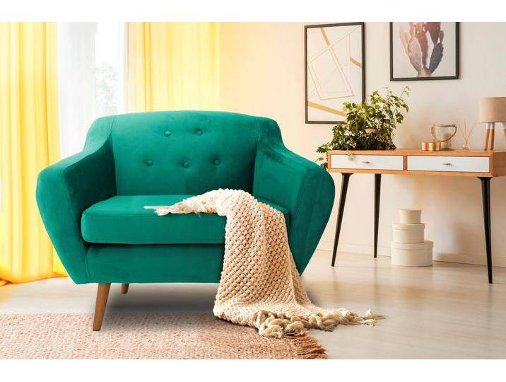 Sessel ANDAS Renne , blau (petrol), B:88cm H:78cm T:73cm, Samtoptik (100% Polyester);Struktur (100% Polyester);Struktur fein ( 100% Polyester), Sessel, mit Heftung im Rücken im skandinavischem Stil von andas