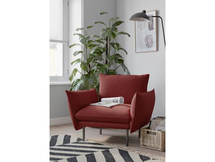 Sessel ANDAS Stine Cocktailsessel , rot (dunkelrot), B:96cm H:86cm T:86cm, Struktur (100% Polyester), Struktur weich (85% Polyester/15% Nylon), Samtoptik (100% Polyester), Sessel, Besonderes Design durch Kissenoptik und Keder, by Morten Georgsen von andas