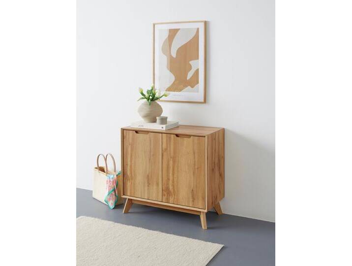 Sideboard ANDAS Pandrup , braun (eiche), B:80cm H:75cm T:40cm, Dekorfolie, MDF, Hartfaserplatte, Sideboards, Kommode mit 2 Türen und 2 verstellbare Einlegeböden, B:80 cm, H:75 cm von andas
