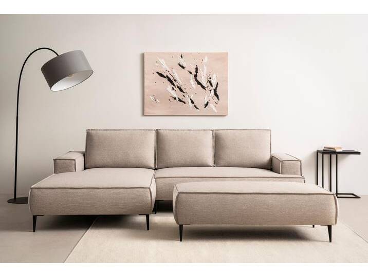 Sitzgruppe ANDAS TVINNU, Polsterecke L-Form, Schlaffunktion, mit Hocker , beige (hellbeige,), B:275cm H:83cm T:173cm, Sitzmöbel-Sets, Set, stellbar zum Schlafsofa (Krokodilverbinder) von andas