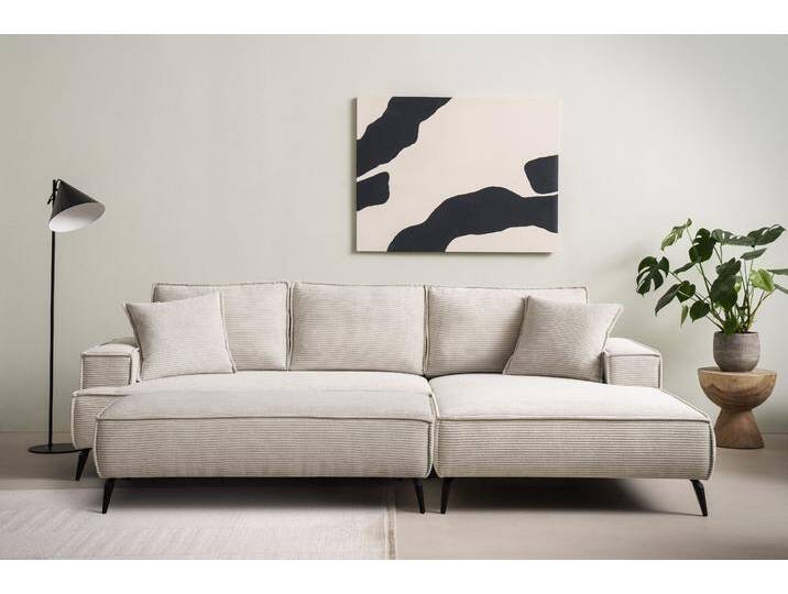 Sitzgruppe ANDAS TVINNU, Polsterecke L-Form, Schlaffunktion, mit Hocker , beige (hellbeige), B:275cm H:83cm T:173cm, Sitzmöbel-Sets, stellbar zum Schlafsofa (Krokodilverbinder) von andas