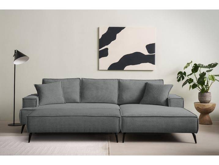 Sitzgruppe ANDAS TVINNU, Polsterecke L-Form, Schlaffunktion, mit Hocker , grau (anthrazit), B:275cm H:83cm T:173cm, Sitzmöbel-Sets, stellbar zum Schlafsofa (Krokodilverbinder) von andas