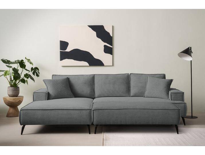 Sitzgruppe ANDAS TVINNU, Polsterecke L-Form, Schlaffunktion, mit Hocker , grau (anthrazit), B:275cm H:83cm T:173cm, Sitzmöbel-Sets, stellbar zum Schlafsofa (Krokodilverbinder) von andas