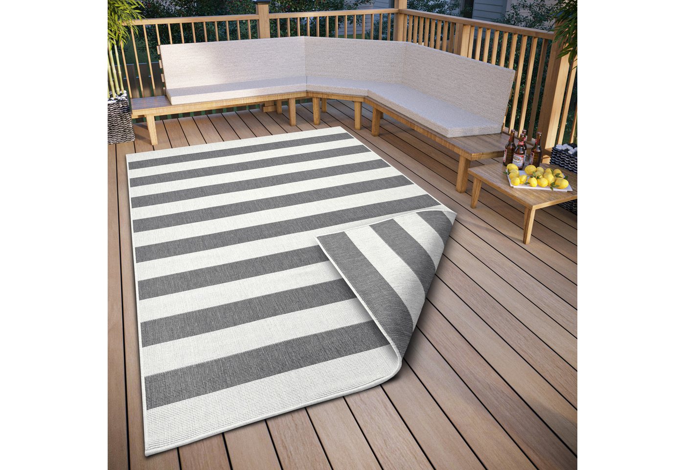 my home Teppich Alan Wendeteppich, rechteckig, Höhe: 5 mm, beidseitig nutzbar, Streifen, Scandi, wetterfest, für In- und Outdoor my home Teppich Alan Wendeteppich, rechteckig, Höhe: 5 mm, beidseitig nutzbar, Streifen, Scandi, wetterfest, für In- und Outdoor von my home