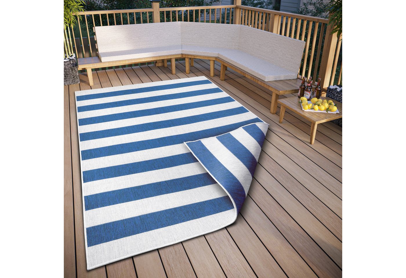 my home Teppich Alan Wendeteppich, rechteckig, Höhe: 5 mm, beidseitig nutzbar, Streifen, Scandi, wetterfest, für In- und Outdoor von my home