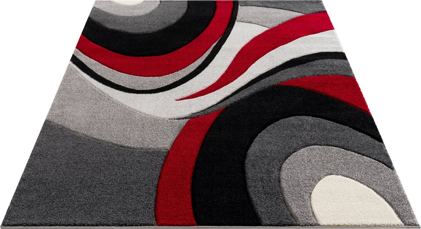 Teppich Neele, andas, rechteckig, Höhe: 14 mm, Wellen-Design, mit handgearbeitetem Konturenschnitt, Wende-Teppich von andas