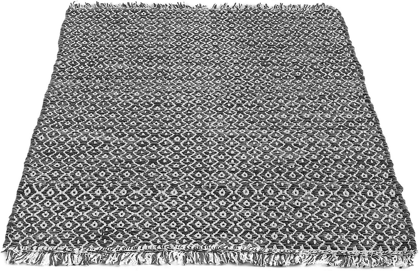 Teppich Nivala, andas, rechteckig, Höhe: 10 mm, Flachgewebe, Rauten Motiv, reine Baumwolle, mit Fransen von andas