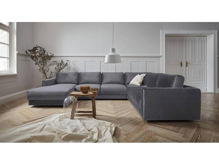 Wohnlandschaft ANDAS Hobro U-Form , grau (hellgrau), B:348cm H:80cm T:270cm, Luxus-Microfaser Lederoptik (100% Polyester, Struktur grob (100% Polyester), Samtoptik (100% Polyester), Sofas, in 3 Bezugsqualitäten in vielen Farben, Design by Morten Georgsen von andas