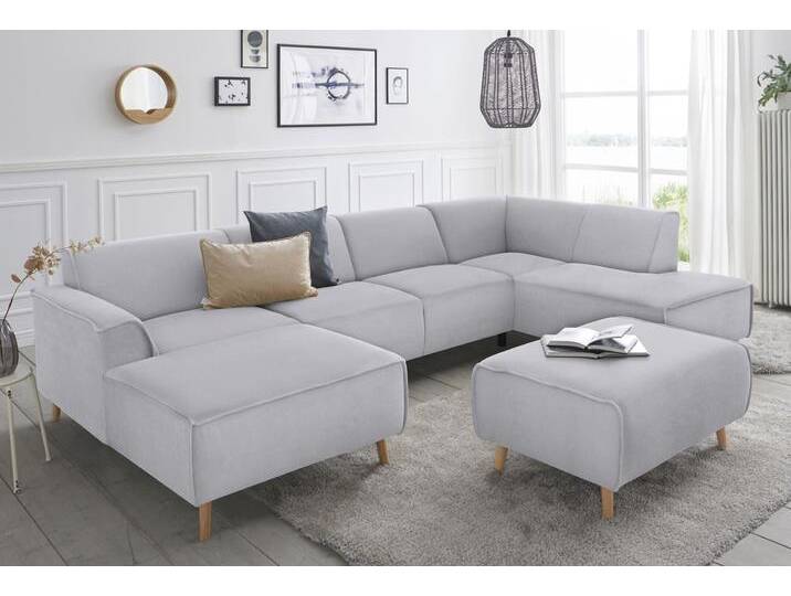 Wohnlandschaft ANDAS Janek Scandic Design, elegant und zeitlos U-Form , grau (hellgrau), B:324cm H:81cm T:191cm, Struktur fein ( 100% Polyester), Struktur weich (92% Polyester, 8% Nylon), Struktur weich (92% Polyester, 8% Nylon), Sofas, mit Federkern und Keder in scandinavischem Design von andas