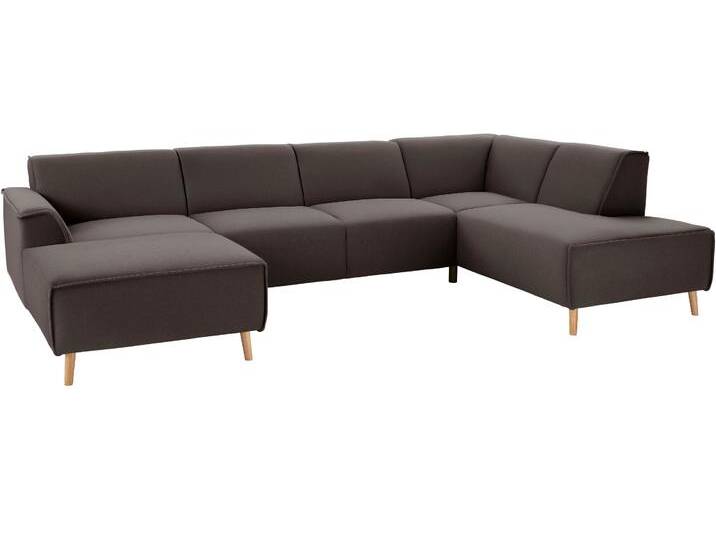 Wohnlandschaft ANDAS Janek Scandic Design, elegant und zeitlos U-Form , grau (stone), B:324cm H:81cm T:191cm, Struktur fein ( 100% Polyester);Struktur weich (92% Polyester, 8% Nylon);Struktur weich (92% Polyester, 8% Nylon), Sofas, mit Federkern und Keder in scandinavischem Design von andas