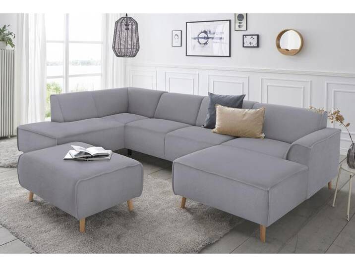 Wohnlandschaft ANDAS Janek Scandic Design, elegant und zeitlos U-Form , grau, B:324cm H:81cm T:191cm, Struktur fein ( 100% Polyester), Struktur weich (92% Polyester, 8% Nylon), Struktur weich (92% Polyester, 8% Nylon), Sofas, mit Federkern und Keder in scandinavischem Design von andas