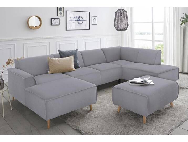 Wohnlandschaft ANDAS Janek Scandic Design, elegant und zeitlos U-Form , grau, B:324cm H:81cm T:191cm, Struktur fein ( 100% Polyester);Struktur weich (92% Polyester, 8% Nylon);Struktur weich (92% Polyester, 8% Nylon), Sofas, mit Federkern und Keder in scandinavischem Design von andas